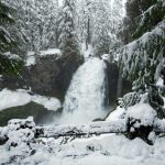 Sahalie Falls in southern Willamette Valley near Belknap Springs shown with snow in January 2024