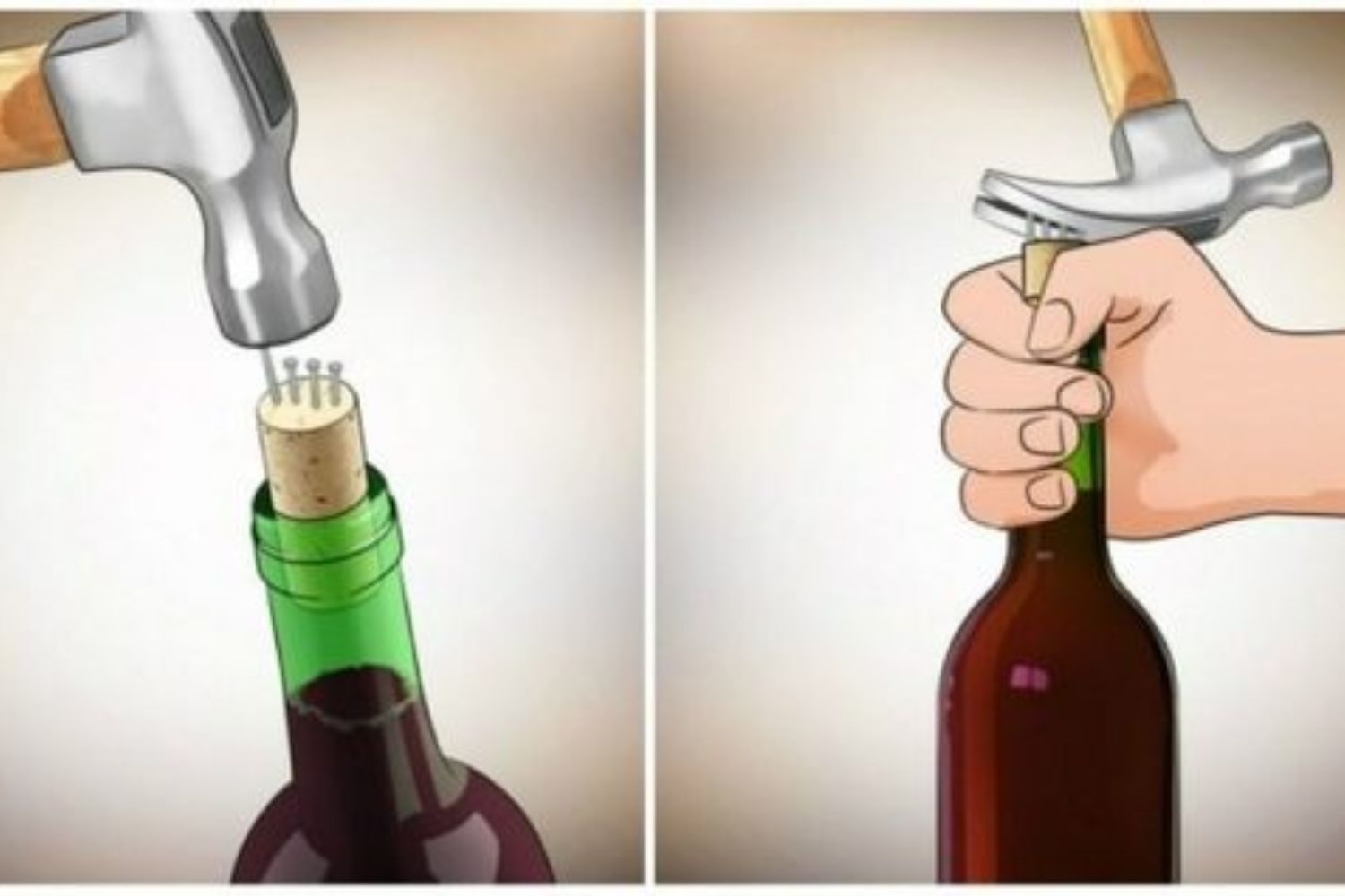 Cách mở rượu vang khi không có đồ khui bằng búa và đinh 
